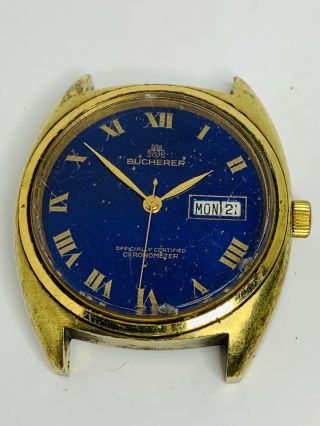 Vintage Bucherer Officially Certified Chronometer Lapiz Lazuli Blue Dial Watch 2