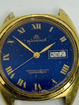 Vintage Bucherer Officially Certified Chronometer Lapiz Lazuli Blue Dial Watch 4