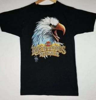 Vtg 80s Harley Davidson Righteous Ruler 3d Emblem Black T - Shirt Single Stitch M