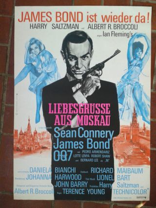 James Bond 007 From Russia With Love Rare Vintage German 1 - Sheet 1968 Unfolded