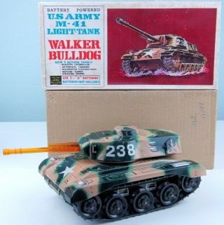 Vintage Nos Tin B/o Us Army M - 41 " Walker Bulldog " Light Tank,  Alps Japan 1965