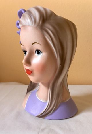 7” Japan RARE Lavender Girl Head Vase In Exceptional Vintage. 3
