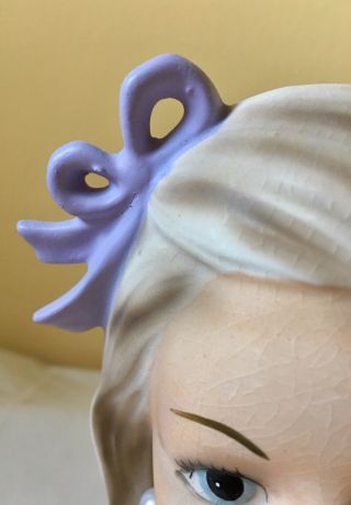 7” Japan RARE Lavender Girl Head Vase In Exceptional Vintage. 6