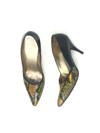 Christian Dior Roger Vivier Vtg Sz 8 Black Snake Skin Mid Heel Dress Pumps Shoes