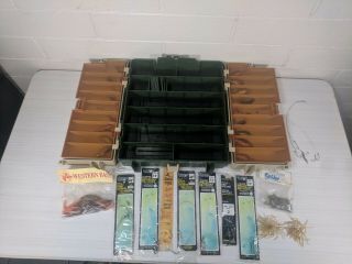 Vtg Rare Plano 767 Double Flip Open Tackle Box Tons Of Lures & Fishing Items