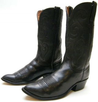 Mens Vintage Lucchese Soft Black Leather Cowboy Western Boots Sz 10.  5 1/2 D