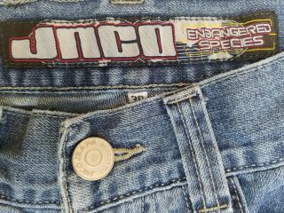 HEMMED vintage 90s JNCO Endangered Species Charging Rhino Blue Jeans 30W 26L 4