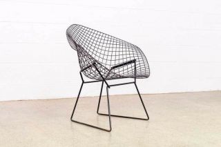 Pair Vintage Black Harry Bertoia Diamond Wire Chairs Knoll 5