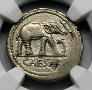 Ngc Ch Xf 4/5 - 2/5 Julius Caesar.  Lovely Rare Denarius.  War Elephant.  Silver Coin