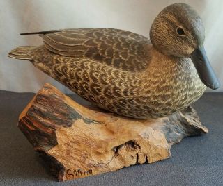 Hand Carved Wood Painted Duck Decoy Signed C A R 9 " Detailed