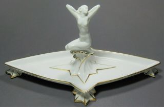 Rare Art Deco Hutschenreuther Porcelain Nude Figure Jewelry Tray Ca.  1920 