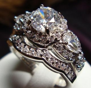 Vintage Off White Moissanite 2.  47ct 925 Silver Engagement Wedding Ring Brida Set