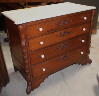 19th Century Mahogany Chest Of Drawers With White Marble Top