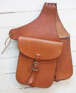 Vintage Heavy Leather Western Motorcycle Horse Saddle Bags Hard Sided Saddlebags