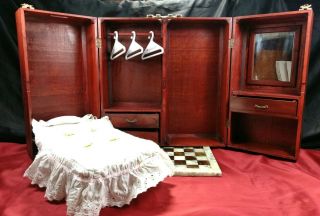 Vtg Cherry Red Wood Steamer Trunk Dollhouse For 18 " American Girl Our Generation