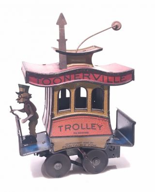 Vintage 1920s Toonerville Trolley Wind - Up Litho Tin Toy,  Germany