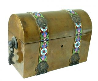 Antique 19th Century French Tahan Domed Topped Casket With Enamel Bands – Signed