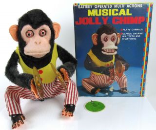 Vintage Musical Jolly Chimp Daishin Japan Battery Operated Toy Story Monkey Box