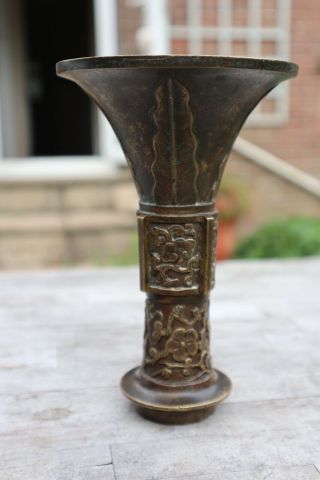 Chinese 18th Century Bronze Gu Beaker Vase Qing Dynasty
