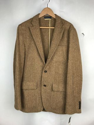 $595 Vintage Polo Ralph Lauren Wool Tweed Brown Sport Coat Sz 42 R