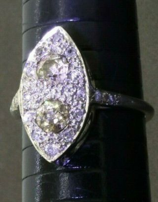 Antique 14k Wg 1.  44ctw Diamond Navette Cocktail Ring W/2 X.  50ct Ctrs.  Size 9.  25