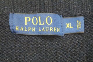 Rare Vintage POLO RALPH LAUREN Cardigan RL Bear Knit Sweater 90s Retro Navy XL 4