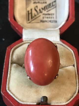 Large Antique Victorian 15ct Gold Red Coral Ring Circa 1900 6.  9 Grams