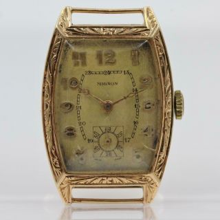 Vintage Art Deco Mignon 14k Solid Yellow Gold Fancy Case 15j Mens Wristwatch