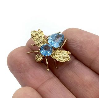 Vintage 14k Gold Blue Topaz Bumble Bee Insect Pin Brooch