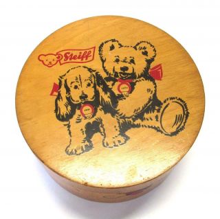 Rare Vintage Steiff Germany Round Wood Teddy Bear Toy Box / Store Display ???