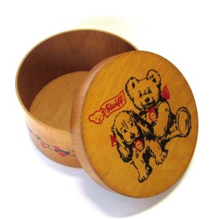 RARE Vintage STEIFF Germany Round Wood Teddy Bear Toy Box / Store Display ??? 5