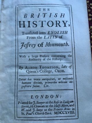 The British History,  Jeffrey Of Monthmouth,  1st,  1718 Rare,  Leather Bound