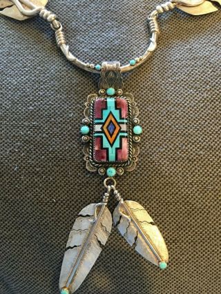 Vintage Navajo Feather Necklace and Earring Set by Artisan Bernyse Chavez 2