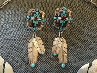 Vintage Navajo Feather Necklace and Earring Set by Artisan Bernyse Chavez 3