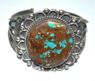 Vintage Southwest Sterling Cuff Bracelet Boulder Turquoise About 6 1/2 In Wrist