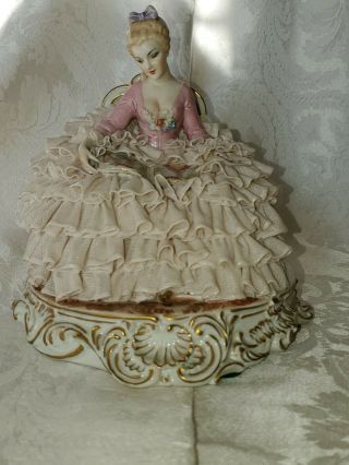VERY RARE Large Vintage Luigi Fabris Porcelain Lace Lady Reading 11