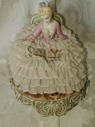 VERY RARE Large Vintage Luigi Fabris Porcelain Lace Lady Reading 12