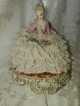 Very Rare Large Vintage Luigi Fabris Porcelain Lace Lady Reading