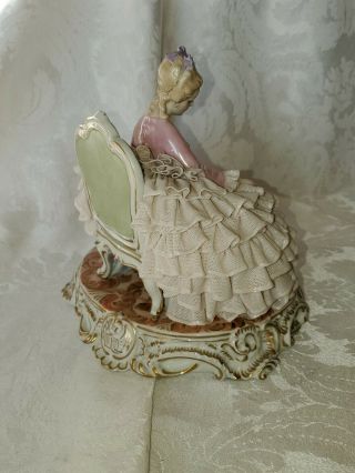 VERY RARE Large Vintage Luigi Fabris Porcelain Lace Lady Reading 6