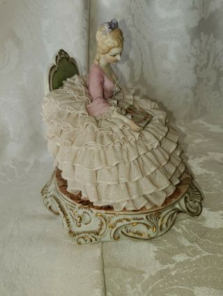 VERY RARE Large Vintage Luigi Fabris Porcelain Lace Lady Reading 7