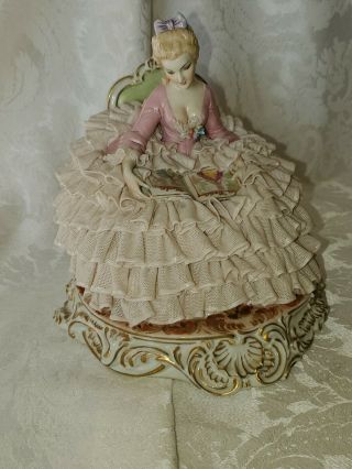 VERY RARE Large Vintage Luigi Fabris Porcelain Lace Lady Reading 8