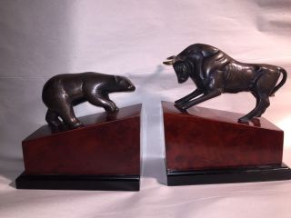 Vintage Figural Bull & Bear Bookends Stockmarket Wall Street Gift