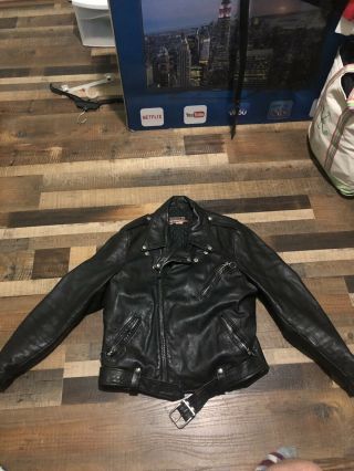 Vintage Brooks Racer Leather Motorcycle Jacket Black Size 44 Authentically Worn