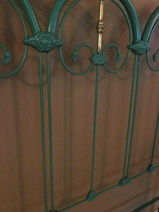 Antique Ornate Cast Iron Full Size Bed w/ Brass Vintage Moss Green 10