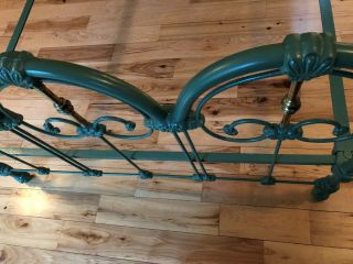 Antique Ornate Cast Iron Full Size Bed w/ Brass Vintage Moss Green 8
