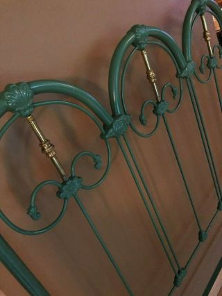 Antique Ornate Cast Iron Full Size Bed w/ Brass Vintage Moss Green 9