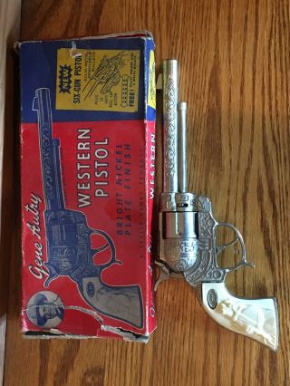 Vintage 1960’s Gene Autry 44 Cap Gun And Unfired Mib - Boxed Large Gun