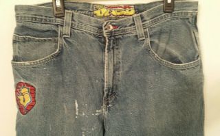 VTG 90 ' s JNCO JEANS 38x32 Wide Distressed Worn Paint Holes RARE J168 018368 USA 3
