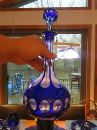 Vintage Cobalt Blue Mid Century Modern Glass Decanter With Matching Stopper