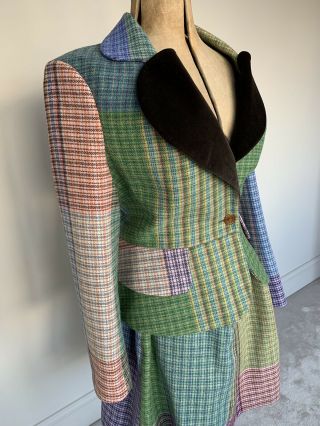Rare Vivienne Westwood Multi Blanket Tartan Love Jacket & Skirt Suit Set 44 Uk12
